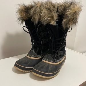 Sorel Joan Of Arctic Black Suede Faux Fur Waterproof Boots